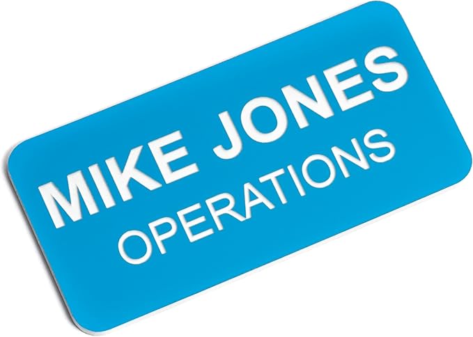 Custom Engraved Name Tag Badges – Personalized Identification with Pin or Magnetic Backing, 1.5 Inch x 3 Inches, Sky Blue/White