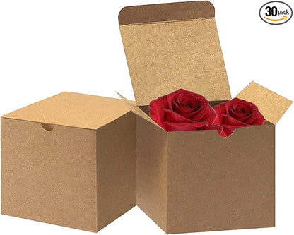 Bonfasvo Gift Boxes 30 Pack 4x4x4 inches Brown Fold Kraft Paper Boxes Bridesmaids Proposal Box Cupcake Boxes Easy Assemble Boxes with Lids for Wedding Birthday Party Christmas