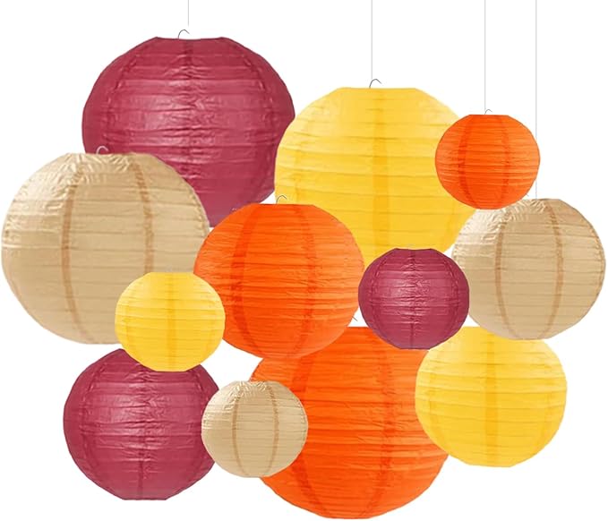 Burgundy Maroon Wine Paper Lanterns Decorative 12pcs Party Hanging Decorations for Rustic Fall Party Bridal Shower Wedding Baby Shower Graduation Anniversary Room Decor