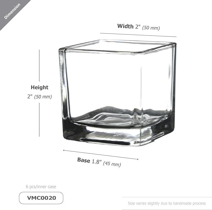 WGV 2 Inch Tea Light Votive Candle Holder, Clear, Square Cube 2”x2”, Small Tiny, Home Décor, Table Top, 1 Pc