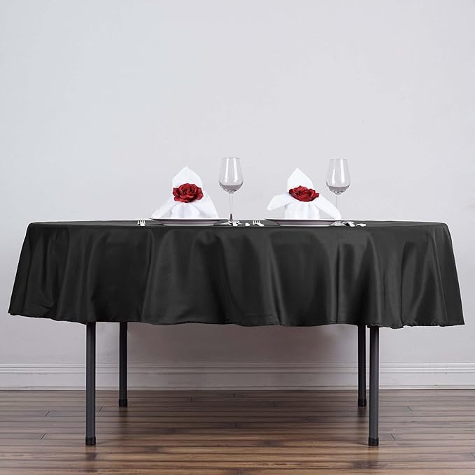 Efavormart Round Tablecloth, 70 Inch Stain & Wrinkle Resistant Washable Table Cloth, Decorative Polyester Fabric Table Cover for Banquet, Wedding, Dining- Black