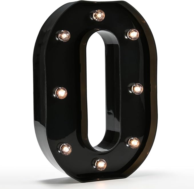 Light Up Black Alphabet Marquee Letters Sign LED Marquee Number Lights Sign for Night Light Home Bar Christmas Lamp Birthday Party Wedding Decoration O