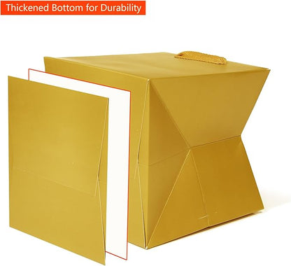 Gold Square Gift Bag 10 in Paper Gift Box Large Square Bottom Kraft Paper Bags with Handles for Party Favor, Birthday Gift Bags (Gold, 10 x 10 x 10 in, 10 CT)