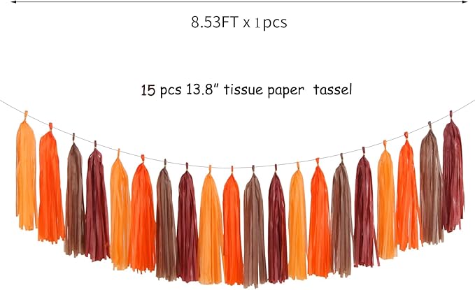 Brown Burgundy Orange Party-Decorations Tassel-Garland - 20pcs Fall Autumn Thanksgiving Harvest Tassels, Rustic Boho Wedding Birthday Baby Shower Decor Panduola