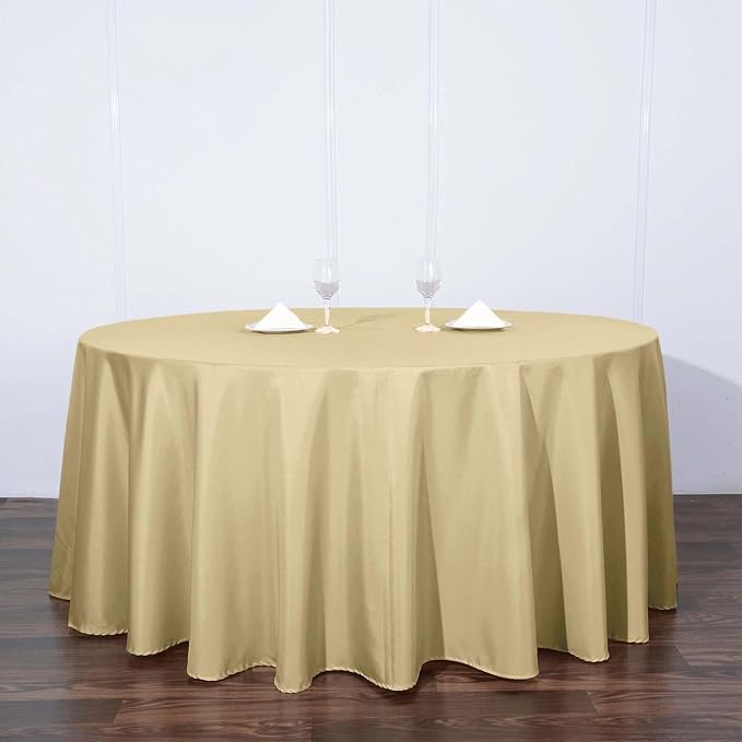 Efavormart Round Tablecloth, 120 Inch Stain & Wrinkle Resistant Washable Table Cloth, Decorative Polyester Fabric Table Cover for Banquet, Wedding, Dining - Champagne