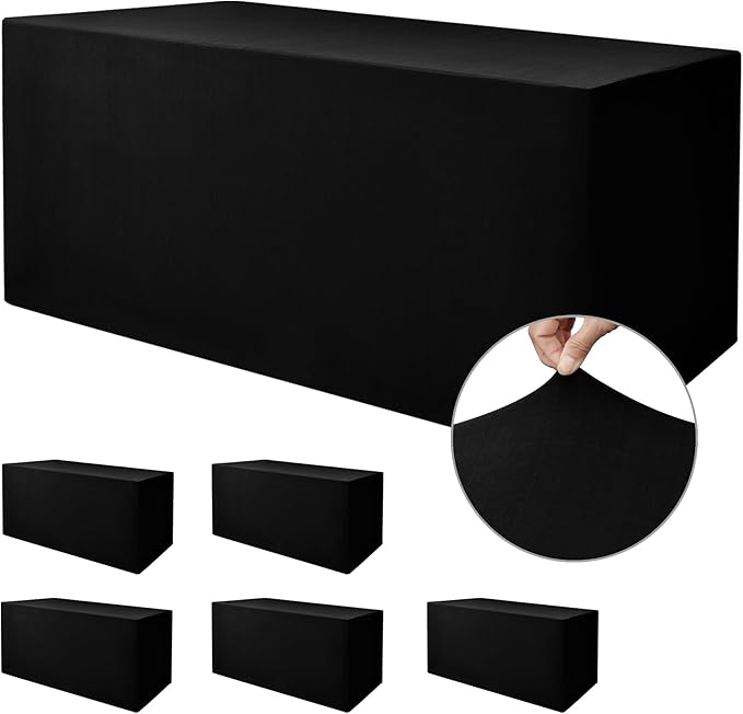 Nasitos Black Fitted Table Covers for 6 Foot Tables - 72 x 30 Inch - 6 Pack Stretch Spandex Rectangle Table Clothes, Polyester Fabric Tablecloths for Parties, Trade Show, Craft Show, Banquet