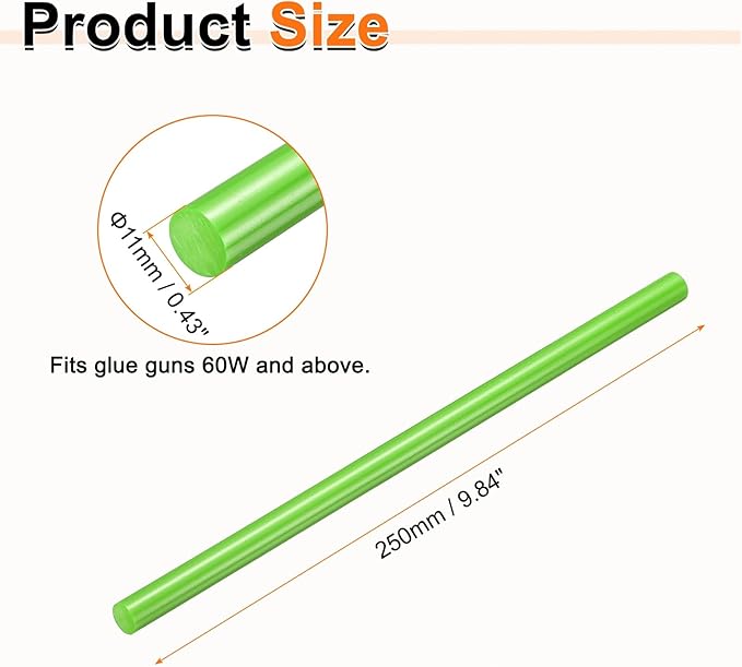 HARFINGTON 10pcs Hot Glue Sticks 0.43" Dia x 9.84" Long EVA Mini Hot Melt Adhesive Glue Stick for Hot Melt Gun Wood Plastic Glass Flowers Fabrics Foam, Light Green