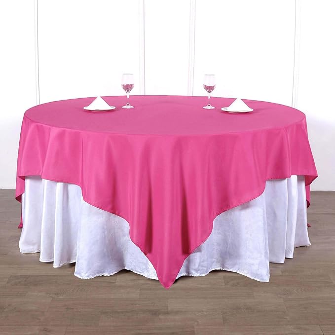 Efavormart 90" Square Polyester Table Overlay for Wedding Kitchen Dining Events - Fushia