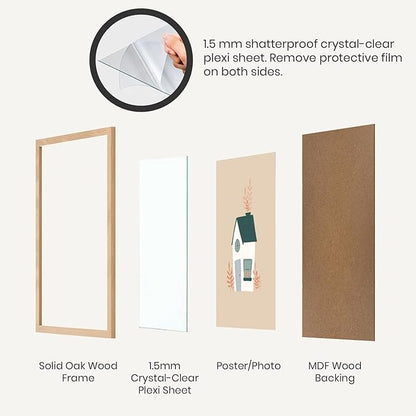 Opposite Wall - 20x30 in - Natural Solid Oak Wood Picture Frame - Lightweight, Versatile & Shatterproof - Wall Hanging Poster or Photo Frame - Wall Decor for Office, Gallery & Home