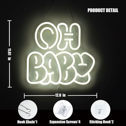 Oh Baby Neon Sign for Backdrop Wall Decor, Cute Decorative Lights, oh baby Neon Lights for Baby Shower Birthday Party Bedroom gender reveal parties Baby's Room Cool White size:12.6 * 11.61In