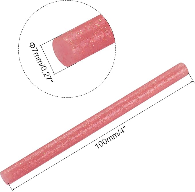 uxcell 20pcs Hot Glue Sticks for Glue Gun 7mm/0.27-inch x 4-inch Mini Hot Melt Adhesive Glue Stick Glitter Light Red