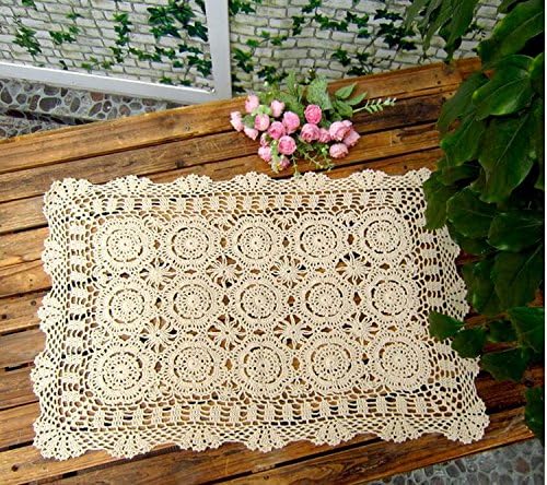 Cotton Handmade Crochet lace Table Runners Rectangular Tablecloth Doilies Doily Table Dresser Scarf Décor,19x31Inch,Beige