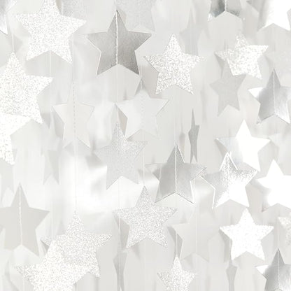 Glitter-Silver Party-Decorations Star Christmas Garland - 62ft Birthday Twinkle Little Star Hanging Streamers Banner,Bachelorette Engagement Wedding New Years Supplies Decor Hugtmr