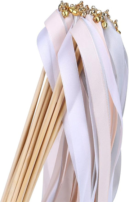 30pcs Ribbon Stick Wands Party Streamers Wedding Party Activities (Peach)