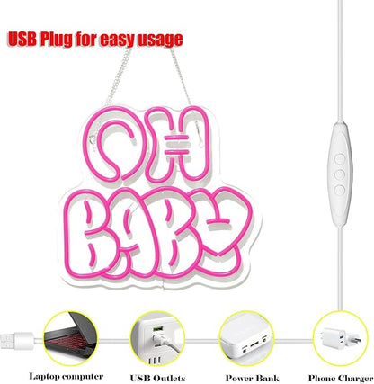 Oh Baby Neon Sign for Wall Decor,Dimmable Neon Lights gifts for Lover Baby Birthday Wedding Party Kids Bedroom Valentine's Day Gender Reveal Size:12.6 * 11.61In(Rose red)