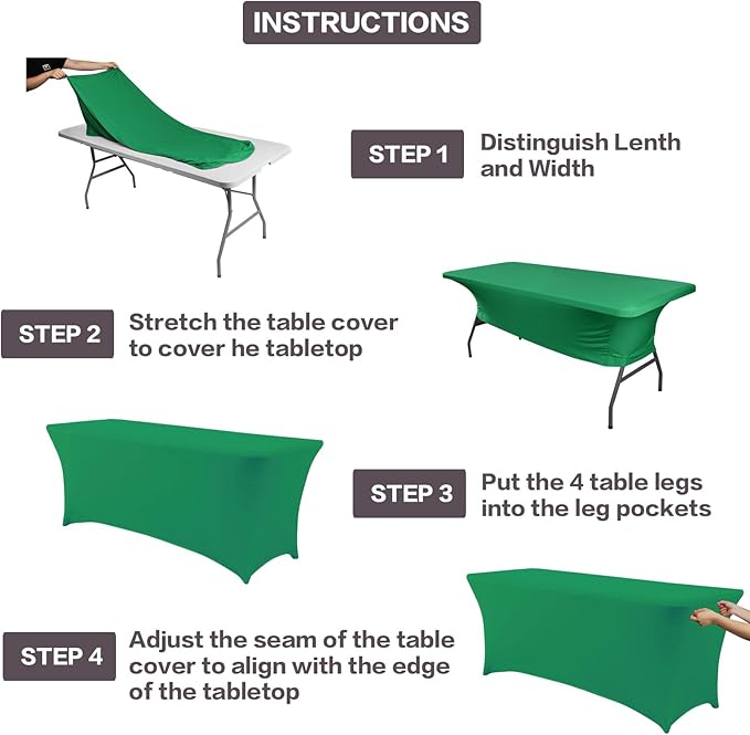IVAPUPU 2 Pack 6FT Table Cloth for Rectangular Fitted Events Stretch Emerald Green Table Covers Washable Spandex Tablecloth Protector for Party, Wedding, Cocktail, Banquet, Festival
