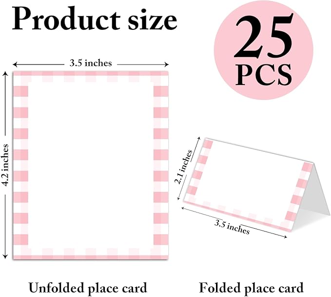 25 Pack Pink Stripes Place Cards, Editable Name Cards for Table Setting, Tent Cards Food Label for Dinner Party, Bridal Shower, Wedding, Baby Shower and Events -T01