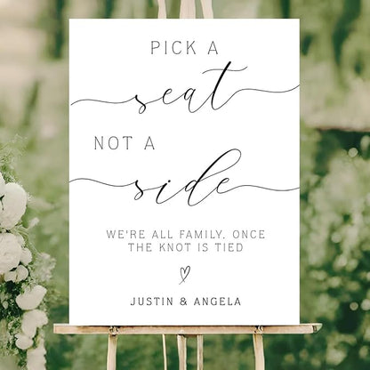 Pick a Seat Not a Side Wedding Yard Sign – Elegant Heart Design – Personalized Names – Acrylic or Plastic Outdoor Sign