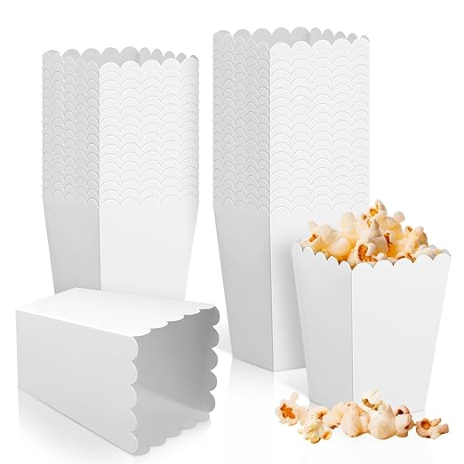 36 Pack Mini Popcorn Boxes for Party, Small Popcorn Cups Disposable for Movie Night, Carnival, Theater - Bulk White Popcorn Containers, 3 x 4.2 x 2.2 Inch