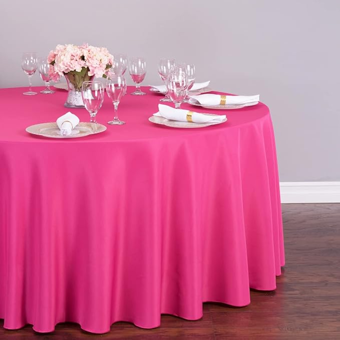 LinenTablecloth 108-Inch Round Polyester Tablecloth Fuchsia