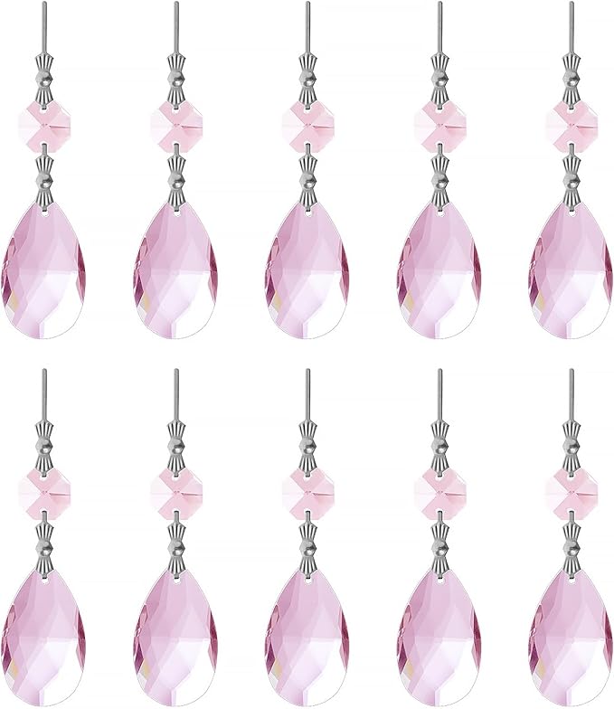 10pcs Crystal Prisms Chandelier Pink Ornament Pendants Rainbow Maker 38mm Drop Prism Hanging Prisms for Wedding Party Chrismtmas Decoration DIY Jewelry