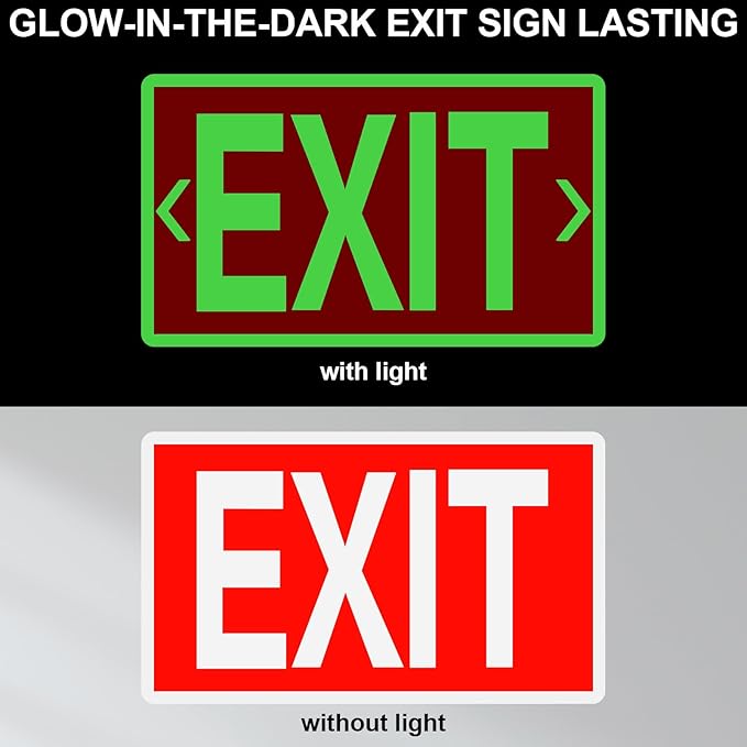 10 Pcs Glow in the Dark Exit Signs for Business 12 x 7 Inch Photoluminescent Signs Stickers for Indoor Outdoor for Business, Office, Warehouse (with Arrows)