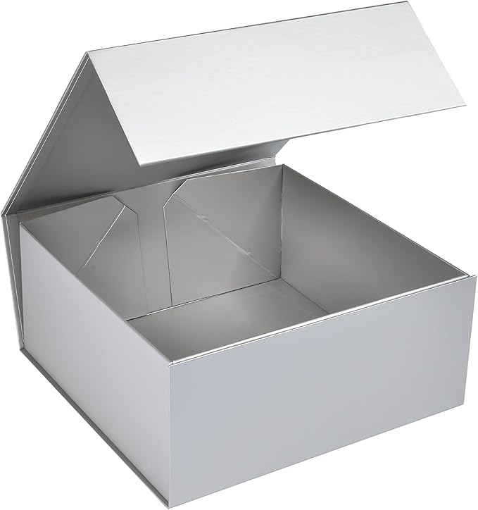 CECOBOX - Gift Boxes with Lids for Presents 6"x6"x2.75" - Matte, Collapsible Magnetic Closure Gift Box - Groomsmen & Bridesmaid Proposal Boxes, Wedding, PR, Birthdays, Holidays (Silver)