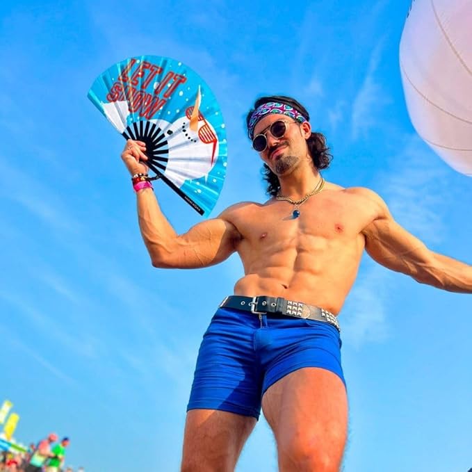 Kandies World UV Reactive Custom Festival Folding Hand Fan - Unique Designs, Made of Bamboo, Clacking Sound, Lightweight - Perfect Rave and Festival Accessory!