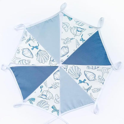 32Ft Ocean Coastal Nautical Beach Party Decorations Blue Bow Starfish Seashell Fabric Pennant Banner Triangle Flag Garland Streamer for Under The Sea Birthday Summer Baby Shower Bachelorette Supplies
