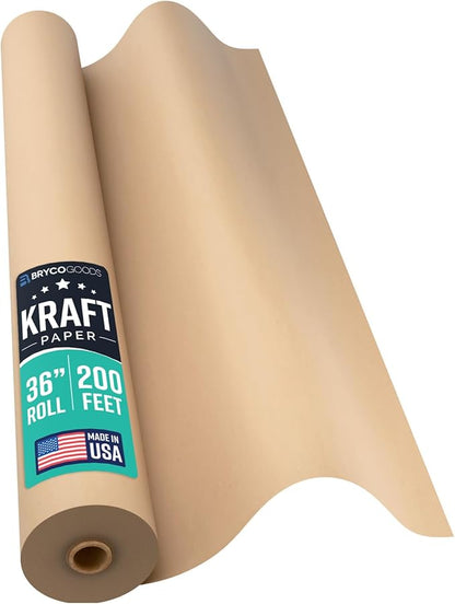 Large Brown Kraft Paper Roll - 36" x 2400" (200’) - Made in USA - Ideal for Gift Wrapping, Packing, Moving, Postal, Shipping, Parcel, Wall Art, Crafts, Bulletin Boards, Floor Cover or Table Runner