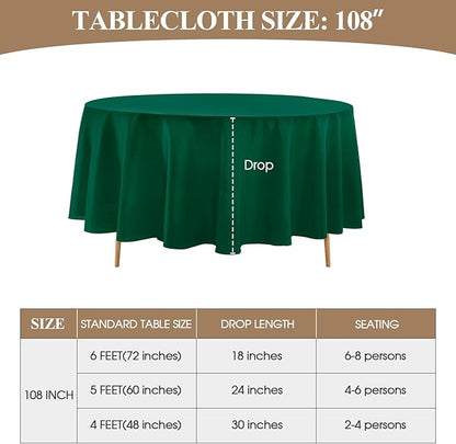 Round Tablecloth 2 Pack 108 Inch Dark Green Tablecloths Washable Decorative Linen Polyester Table Clothes Cover for Dining Table Banquets Buffet Parties and Wedding