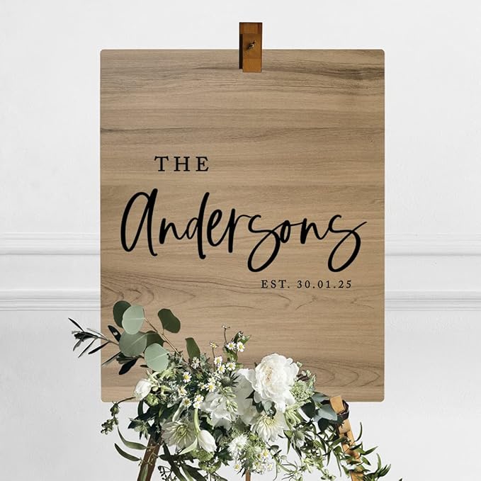 Andaz Press Large Wooden Welcome Sign for Wedding Rustic Welcome Sign 16" x 20" Custom Last Name & EST. Date Fall Wedding Signage English Oak MDF Wood Finish Wedding Reception Indoor Outdoor Signs
