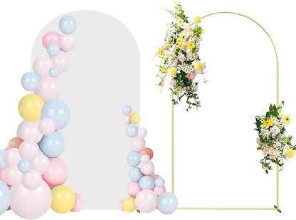 6.6FT Wedding Arch Backdrop Stand and White Arch Cover, White Spandex Fitted Backdrop Cover and Gold Wedding Arch Frame for Birthday Party Wedding Ceremony Bridal Baby Shower, Parties Decoration.
