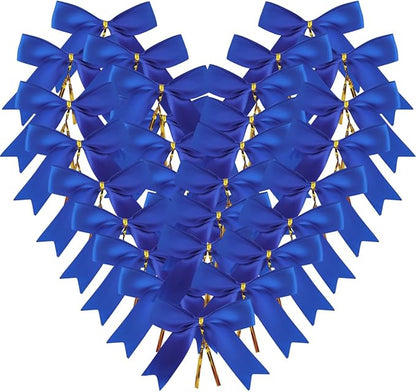 50pcs 3-1/2 Inch Blue Satin Ribbon Bows with Twist Tie Bows for Christmas Tree Decoration Gift Packing&Wrapping(Blue)