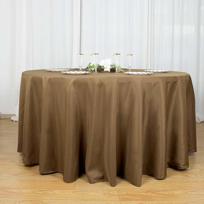 Efavormart Round Tablecloth, 120 Inch Stain & Wrinkle Resistant Washable Table Cloth, Decorative Polyester Fabric Table Cover for Banquet, Wedding, Dining - Taupe