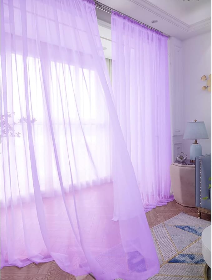 Window Purple Sheer Curtains 48 Inches Width 120 Inches Long 2 Panels Sheer Curtains Clear Curtains Basic Rod Pocket Panel for Home Living Room Bedroom Kids Room Yard Patio Parlor Sliding