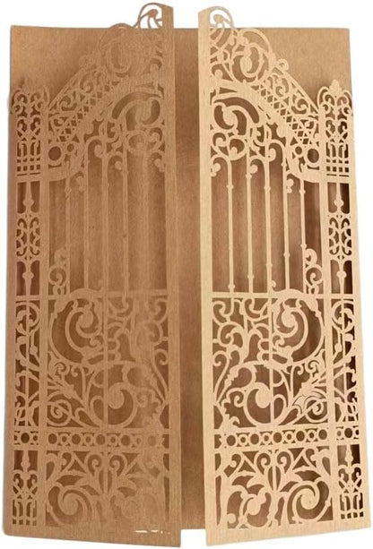 MillaSaw Craft Paper Fence Laser Cut Invitation Card For Wedding Birthday Anniversary 25pcs (4.9"x7.1", brown)