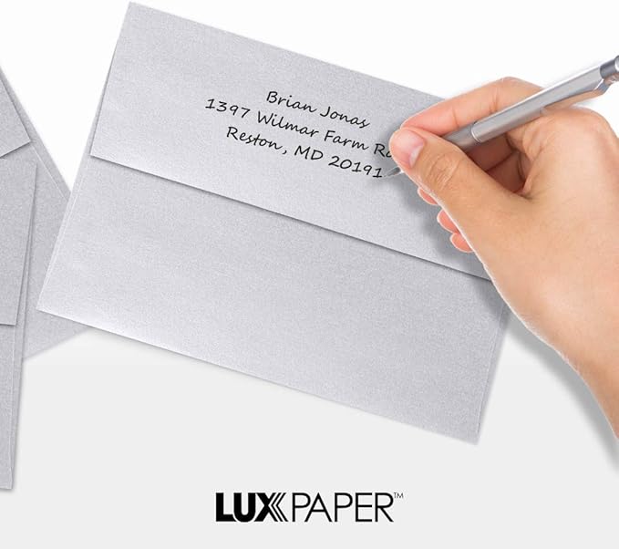 LUXPaper A7 Invitation Envelopes | Peel & Press | 5 1/4" x 7 1/4" | Silver Metallic | 80lb. Text | 50 Qty