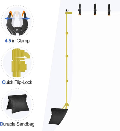 EMART Backdrop Stand 10x10ft(WxH) Photo Studio Adjustable Background Stand Support kit with 2 Crossbars, 8 Clamps, 2 Sandbags and Carry Bag for Parties, Events Decoration, Wedding -Titanium Gold