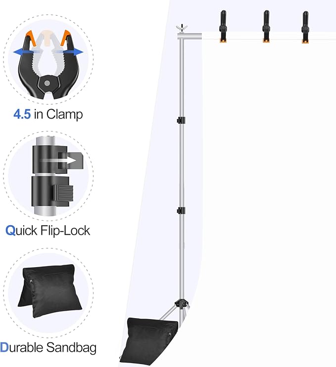 EMART Backdrop Stand 10x8.5ft(WxH) Photo Studio Adjustable Background Stand Support kit with 2 Crossbars, 8 Clamps, 2 Sandbags and Carry Bag for Parties, Events Decoration, Wedding, Photography-Silver