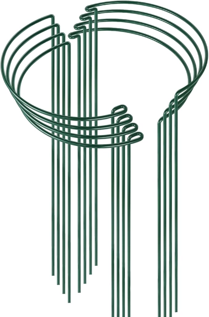 HiGift 8 Pack 24 Inch Plant Support Stakes, 10" Wide x 24" High Half Round Metal Garden Plant Stake Peony Support Cage, Green Plant Support Ring Border for Tomato,Hydrangea,Flower Indoor Outdoor