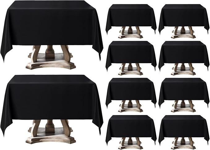 Square Tablecloth 52 x 52 Inch Black 10 Pack Tablecloths Stain-Wrinkle Resistant Washable Polyester Table Cloths for Holiday, Buffet Parties,and Wedding