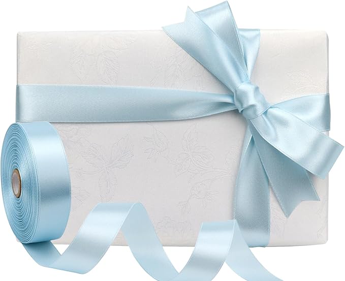 Sky blue Solid Satin Ribbon 1 Inch 50 Yards Solid Polyester Fabric Ribbon for Gift Wrapping Wedding Christmas Baby Shower Birthday Party Decoration Handmade Immortal Flower Craft