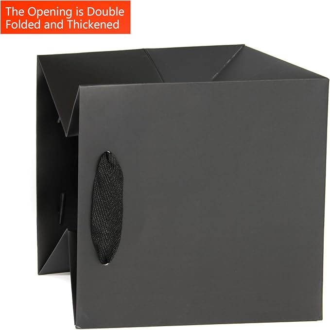 Black Paper Gift Bag 4 in Paper Box Small Square Bottom Paper Bags with Handles for Wedding Baby Shower Birthday Party (Black, 4 x 4 x 4 in, 10 CT)