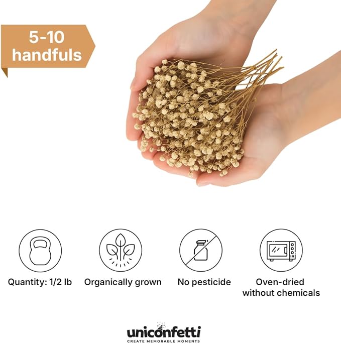 Dried Flower Baby's Breath Biodegradable Confetti - Real Flower Petals for Weddings, Flower Girl Toss, Wedding Send Off Ideas, Party Table Decoration | Boxed - 8oz (0.5lbs)
