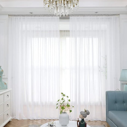 Window Ivory Sheer Curtains 60 Inches Width 45 Inches Long 2 Panels Sheer Curtains Clear Curtains Basic Rod Pocket Panel for Home/Living Room/Bedroom/Kids Room