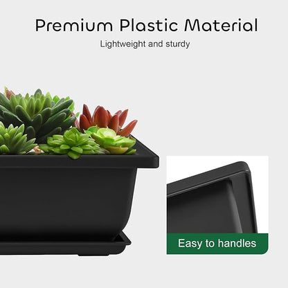 GROWNEER 3 Pcs 6.5 Inch Bonsai Pots with Drainage Humidity Trays & 1 Repotting Mat, Durable Bonsai Tree Training Pot Rectangle Planter Kit Seedling Starter Small Indoor Outdoor Growing Built in Mesh
