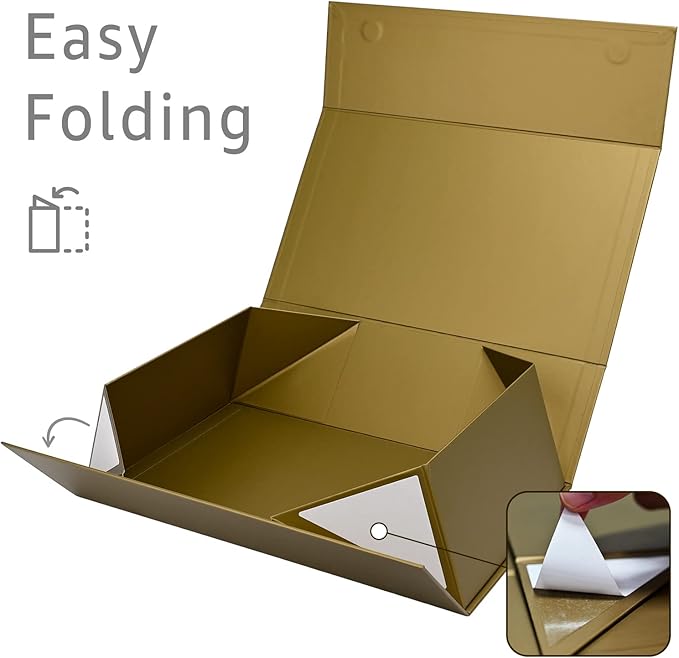 LIFELUM Empty Gift Boxes 1 Pack 13.85 x 8.35 x 4.45 inch Rectangle Collapsible Box with Magnetic Lid and Ribbon,Card,Shredded Paper Filler