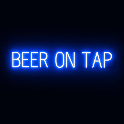 SpellBrite BEER ON TAP Sign | Beer-Related Sign with Neon Look, Blue LED Light Source | 38.7" x 6.3"