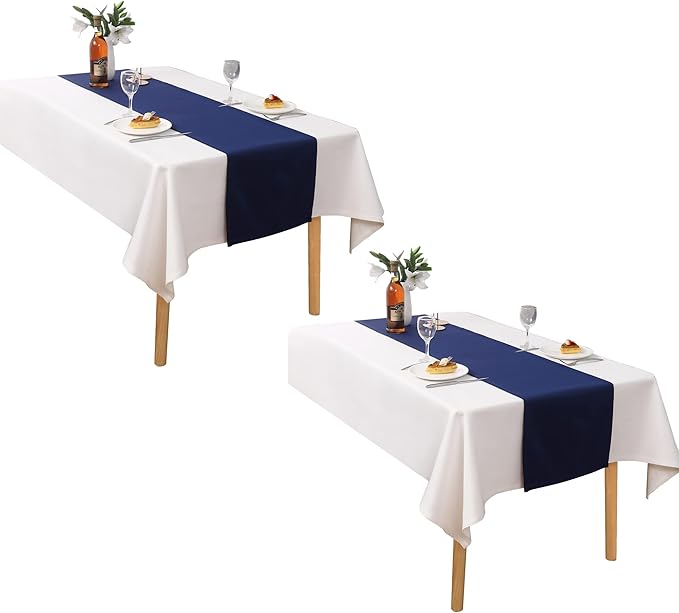 DUALIFE Navy Table Runner 14x72 inch Solid Color Thick Polyester Decorative Cloth Handcrafted for Wedding Party Birthday Graduations Hotel Restaurant Banquet Catering Services Event 2 Pieces